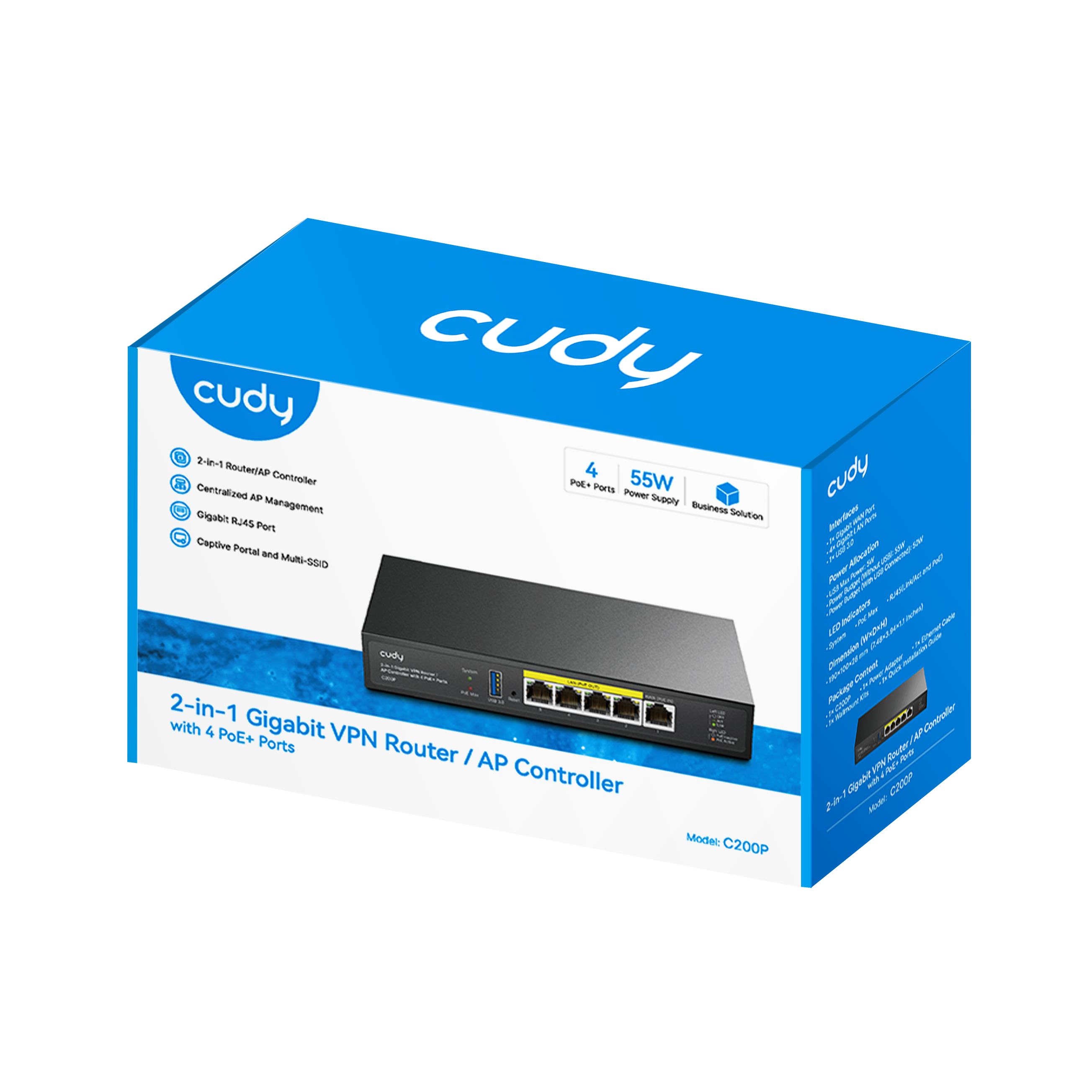 Cuddi Router 2-IN-1 Gigabit VPN Router / AP Controller with 4 PoE+ Ports, C200P 1.0 ...
