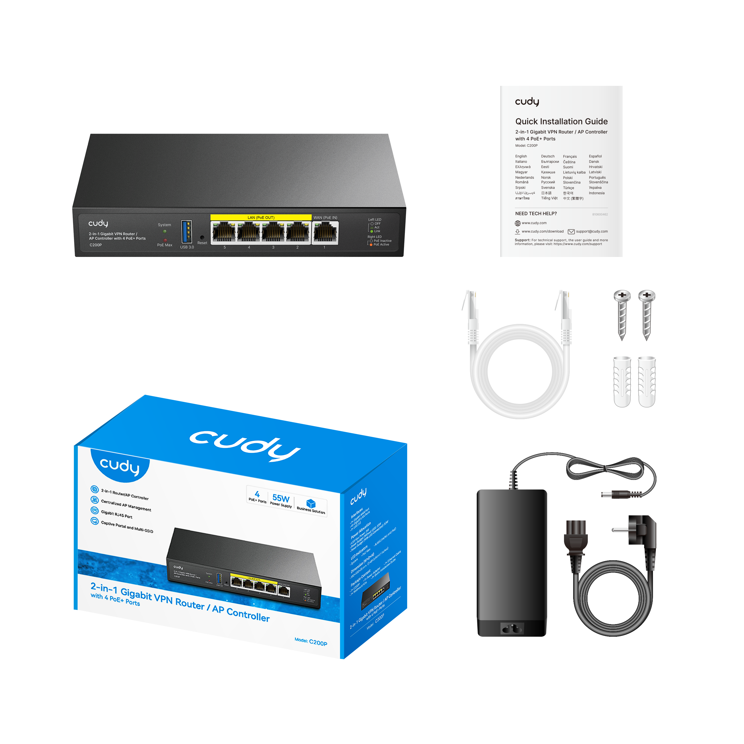 2-IN-1 Gigabit VPN Router / AP Controller with 4 PoE+ Ports, C200P 1.0 ...