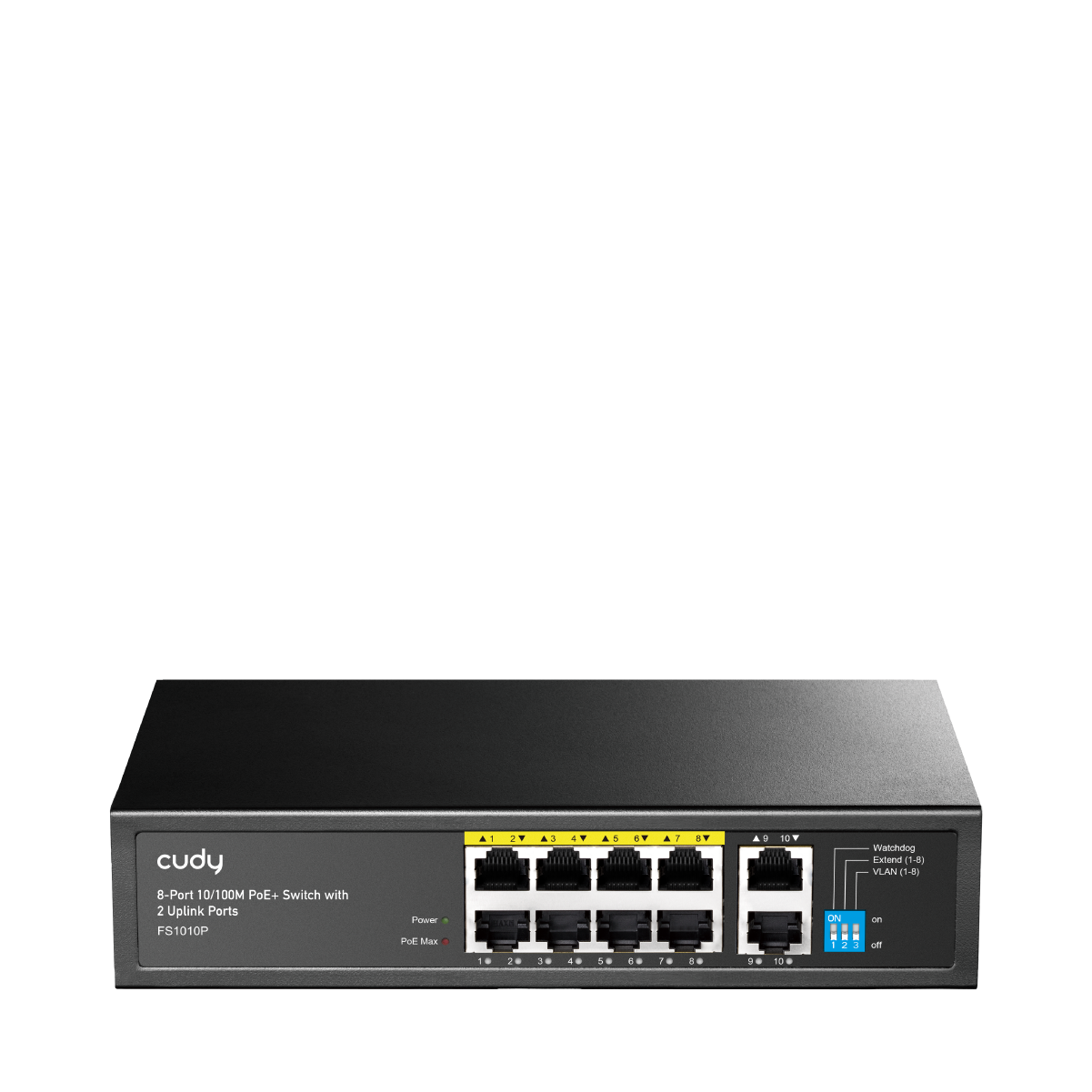 8prievadų10/100MPoE+komutatoriussu2papildomaisprievadais,FS1010P3.0