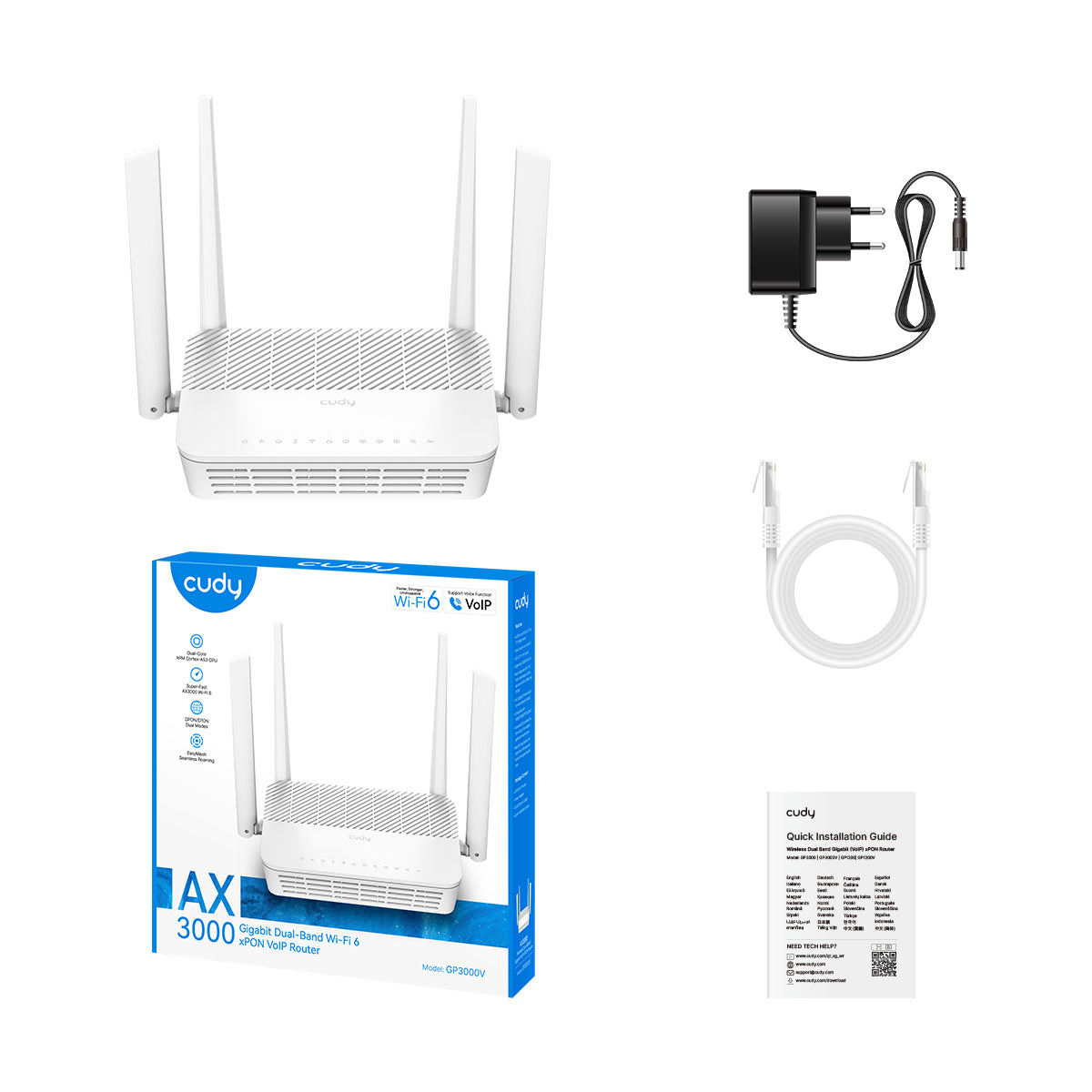 Router WiFi 6 Mesh Cudy AX3000 Dual Band - Porta WAN 2,5 Gbps, 4 Porte Gigabit, VPN, App Cloud