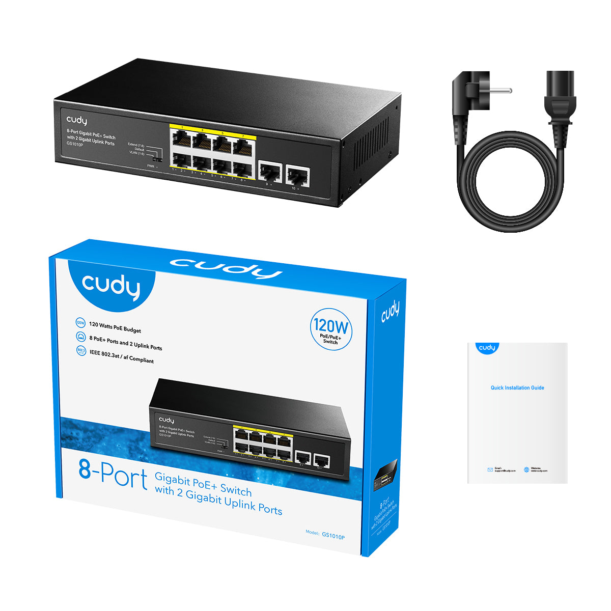 Davuaz Gigabit PoE+ Switch – 8 PoE-poorten, 2 Uplink, 1 SFP, 120W, Ongemanaged, Metalen Behuizing 3 miniatura