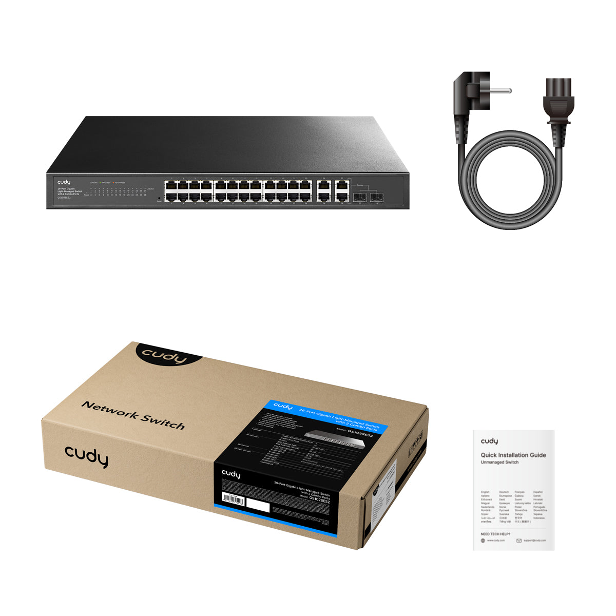 Conmutador Gigabit Light Managed de 28 puertos con 2 SFP, GS1028ES2 1.0