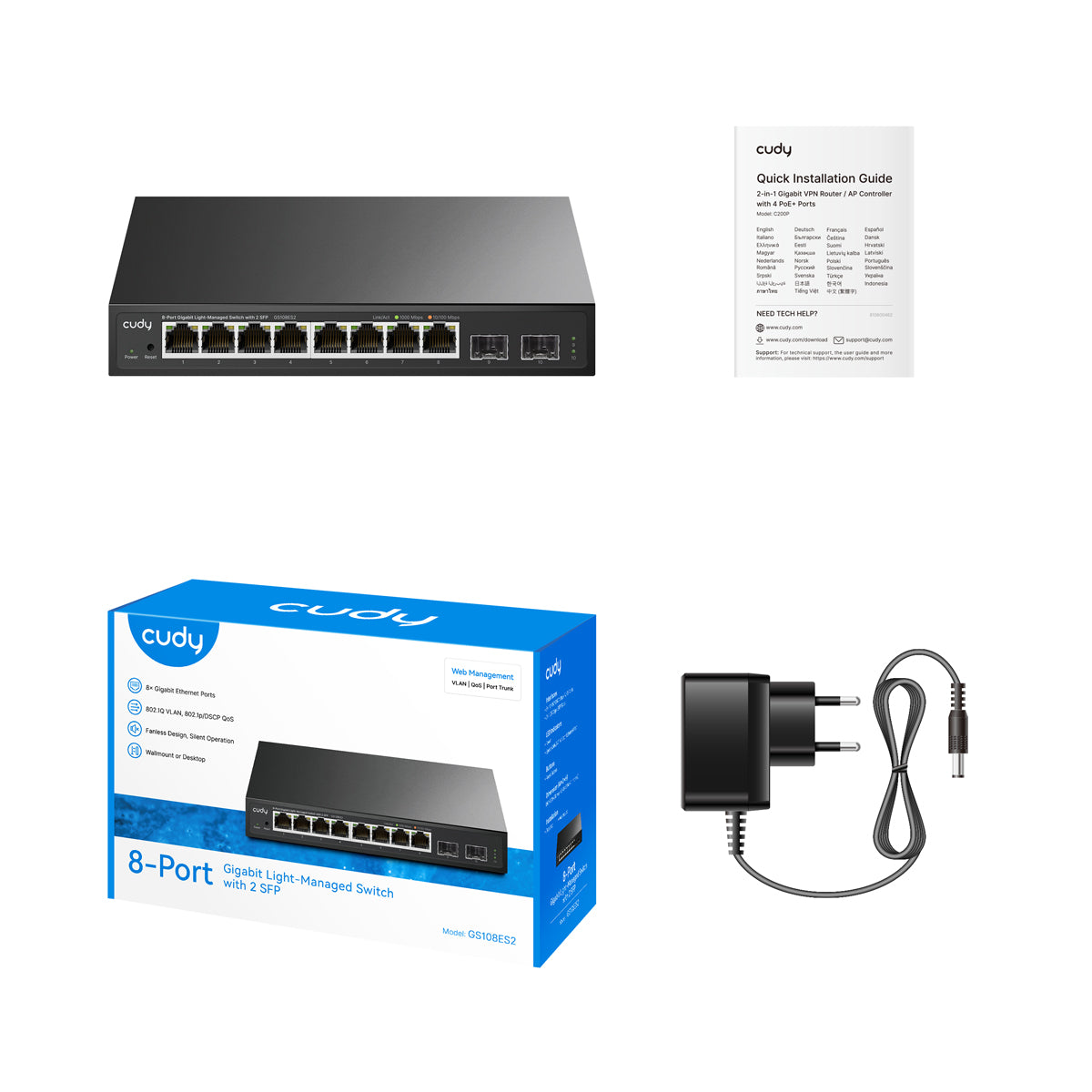 8-Port Gigabit Light-Managed Switch with 2 SFP, GS108ES2 1.0