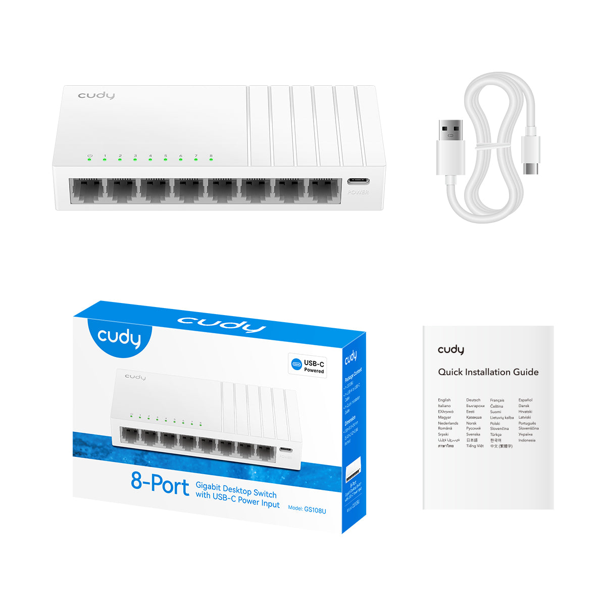 8-Port Gigabit Switch with USB-C Power Input, GS108U 2.0