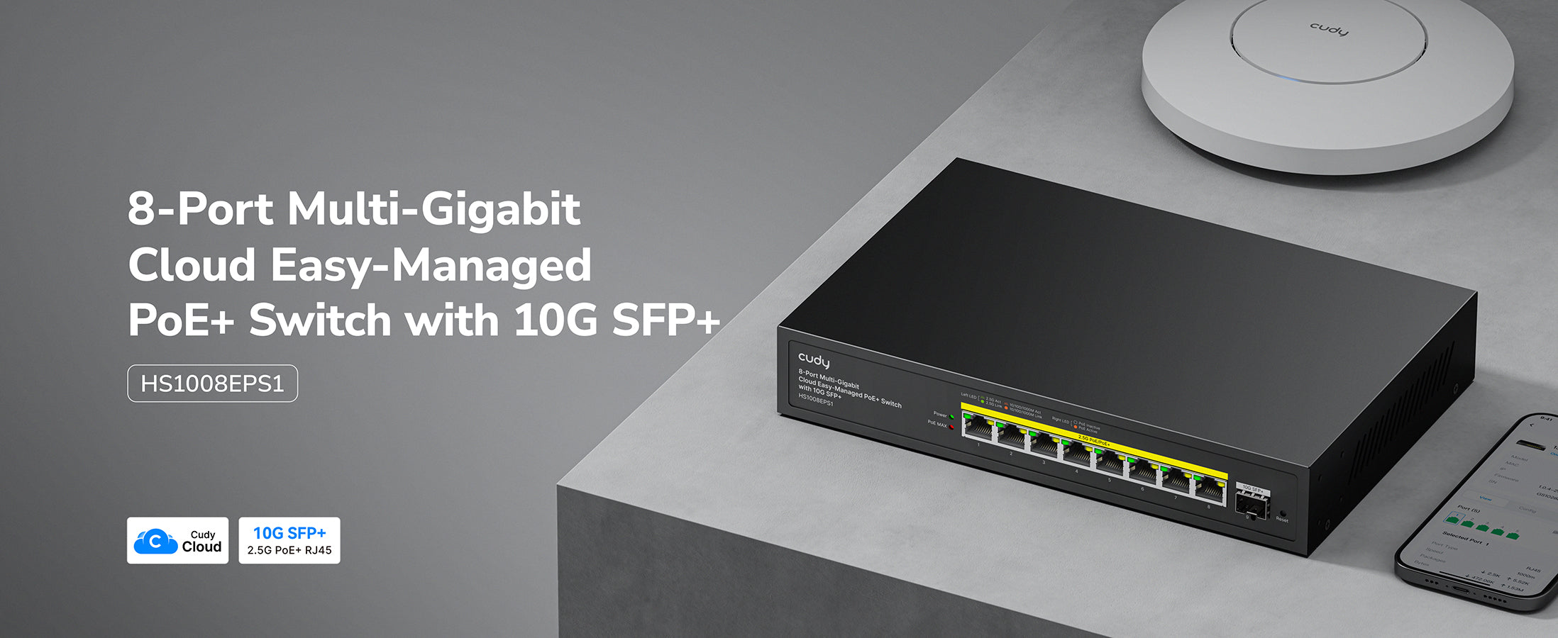 8-2.5GbE 1-10GSFP+ Light-Managed PoE+ Switch, HS1008EPS1 1.0 – Cudy