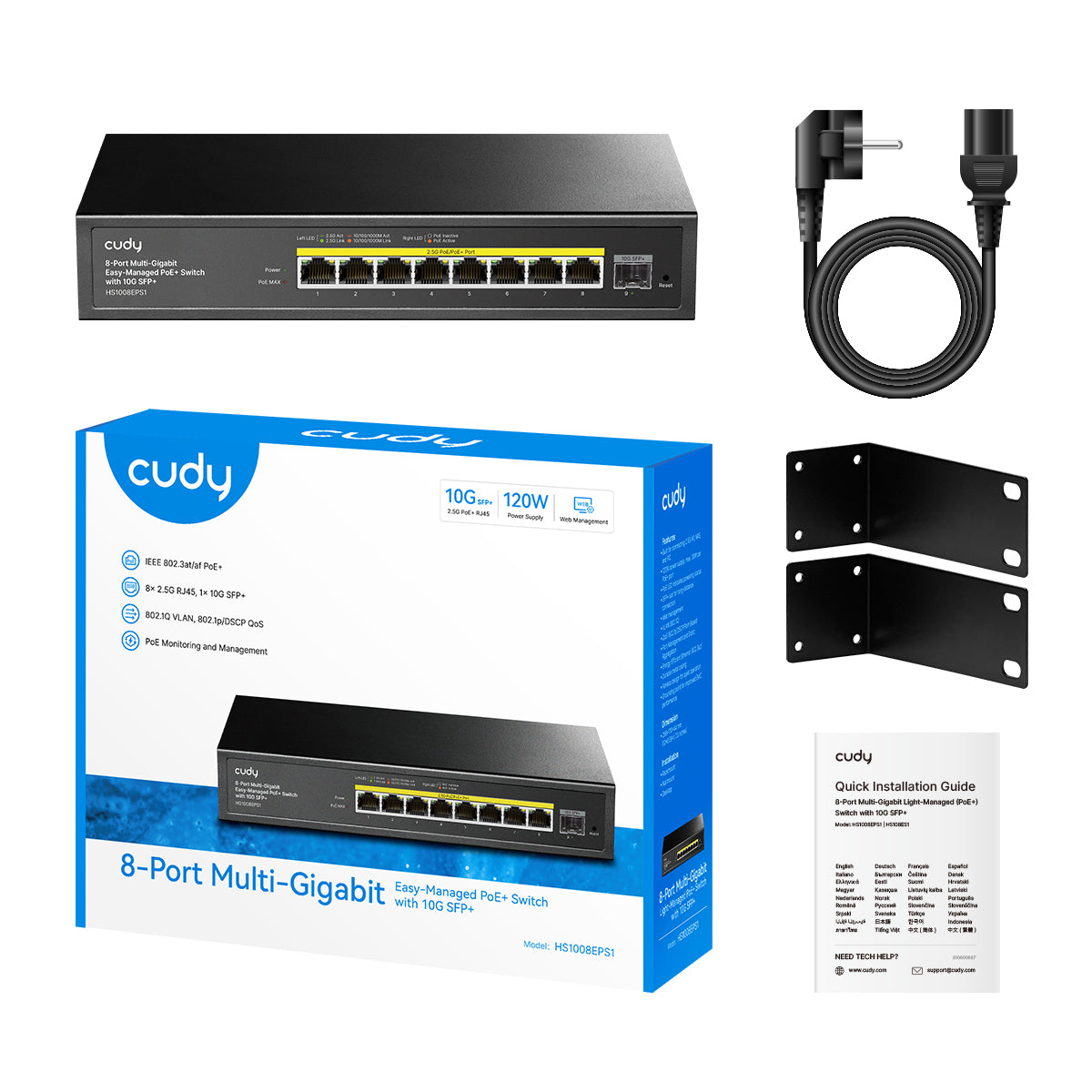 8-Port Multi-Gigabit Easy-Managed PoE+ Switch with 10G SFP+, HS1008EPS1 1.0