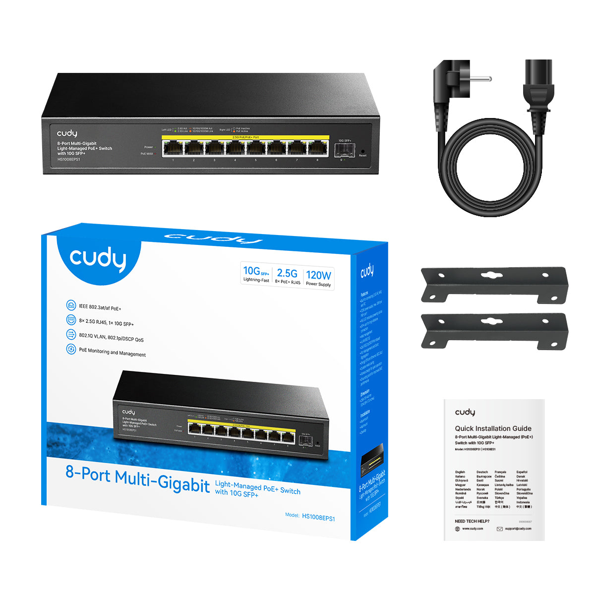 8-Port Multi-Gigabit Light-Managed PoE+ Switch with 10G SFP+, HS1008EPS1 1.0