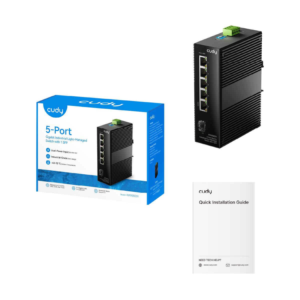 Commutateur industriel léger Gigabit 5 ports avec 1 SFP, IG1005ES1 1.0