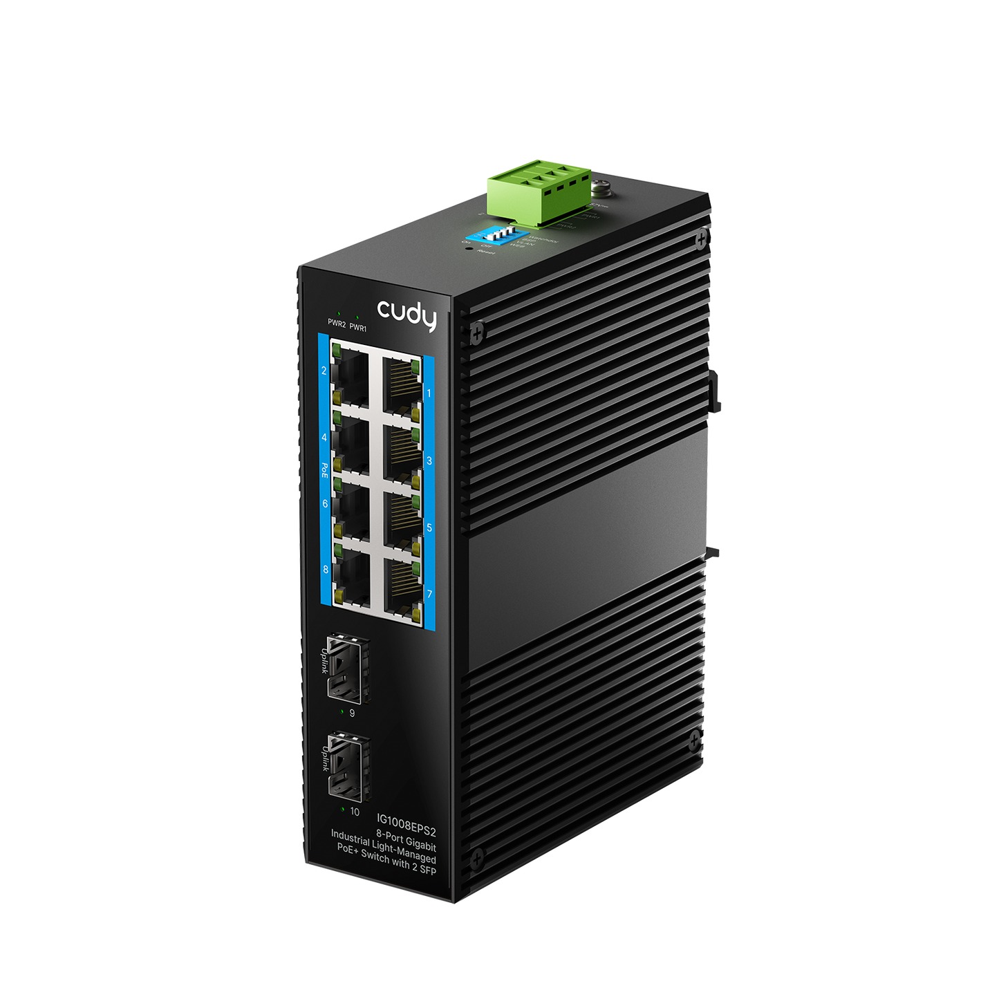 8-Port Gigabit Industrial Light-Managed PoE+ Switch with 2 SFP, IG1008EPS2 1.0