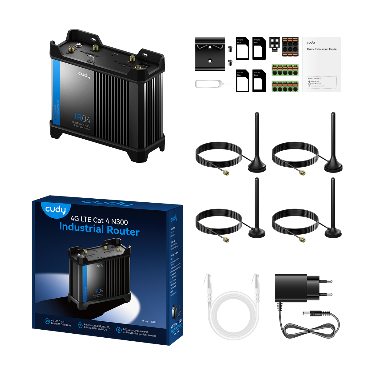 4G LTE Cat. 4 N300 Industrial Wi-Fi Router, IR04 1.0 – Cudy