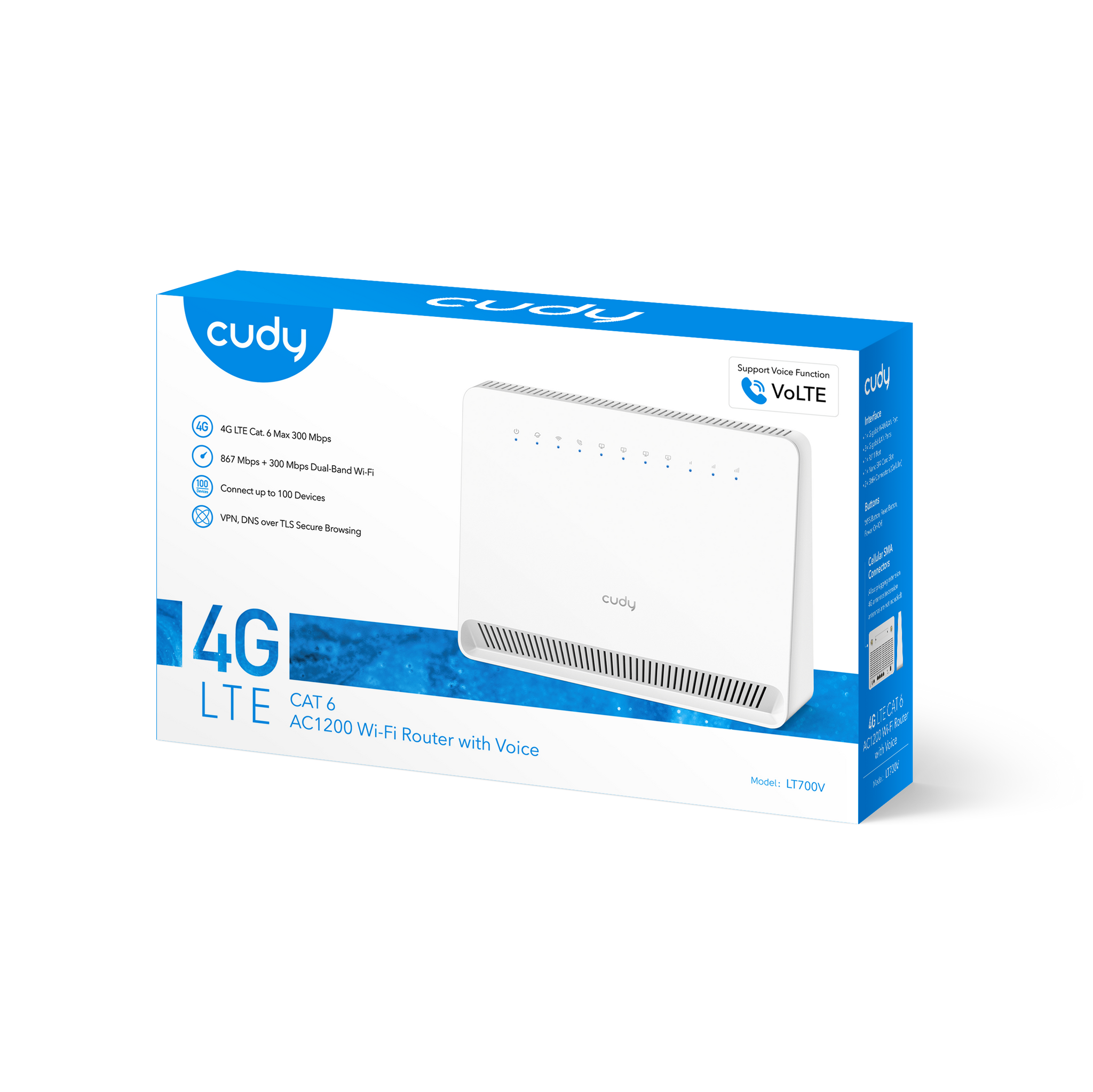 4G Cat 6 AC1200 Wi-Fi Router with Voice, LT700V 1.0 – Cudy