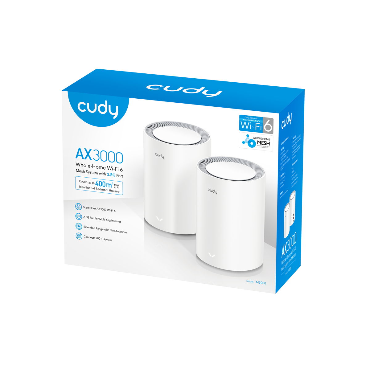 CUDY AX3000 2.5G Mesh System Wi-Fi 6 Wi-Fi 6, 2.5g WAN, Backhaul Ethernet, Ideal for 1Gig Internet, Wireguard, OpenVPN, Serotier, CloudFlare, DDNS, 2023 Release M3000 2-Pack CUDY AX3000 2.5G Mesh System Wi-Fi 6 Wi-Fi 6, 2.5g WAN, Backhaul Ethernet, Ideal for 1Gig Internet, Wireguard, OpenVPN, Serotier, CloudFlare, DDNS, 2023 Release M3000 2-Pack