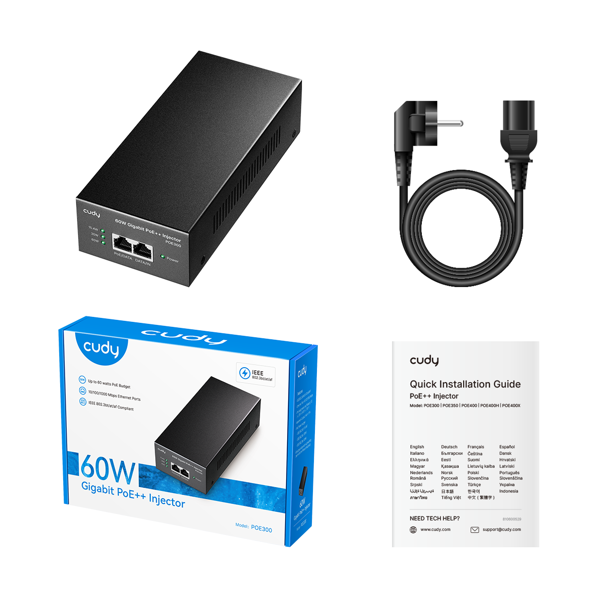 60W Gigabit PoE++ Injector, POE300 2.0 – Cudy