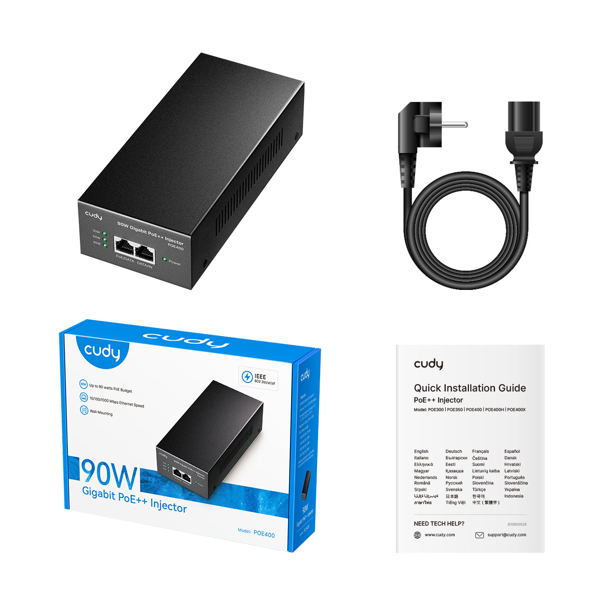 90W Gigabit PoE++ Injector, POE400 2.0 – Cudy