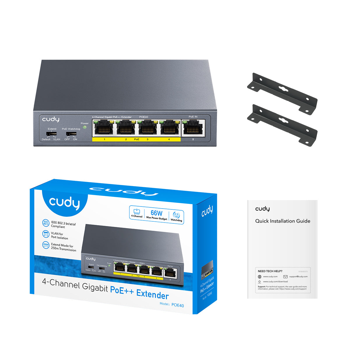 4-Channel Gigabit PoE++ Extender, POE40 2.0 – Cudy