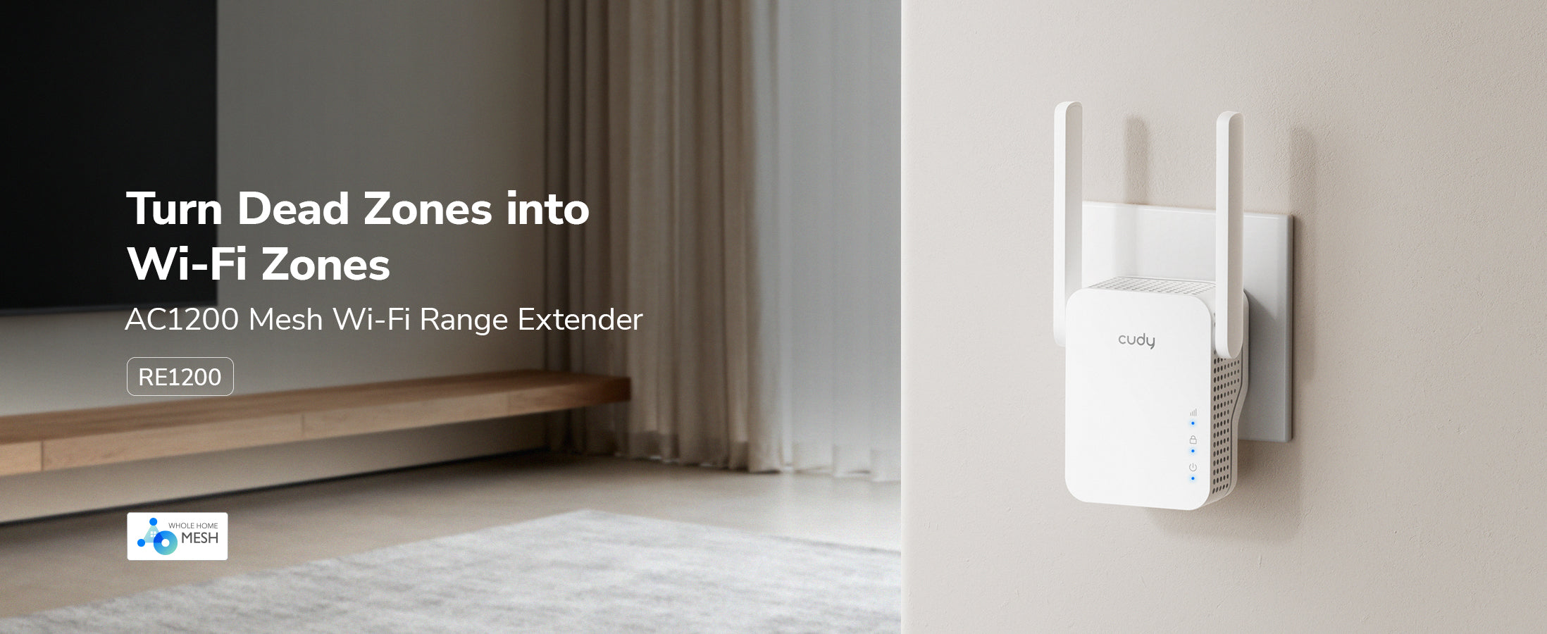 Cudy RE1200 extends Wi-Fi coverage