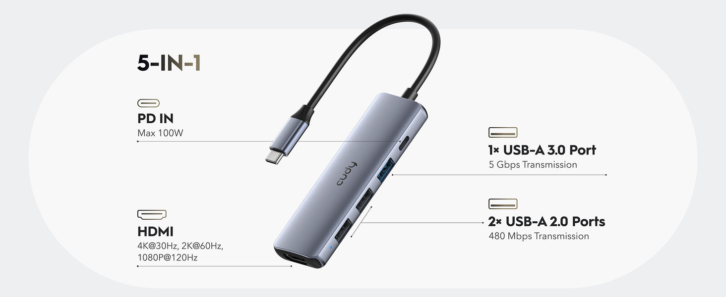רכזת 5 ב-1 USB-C UH405 עם חיבור HDMI מבית Cudy