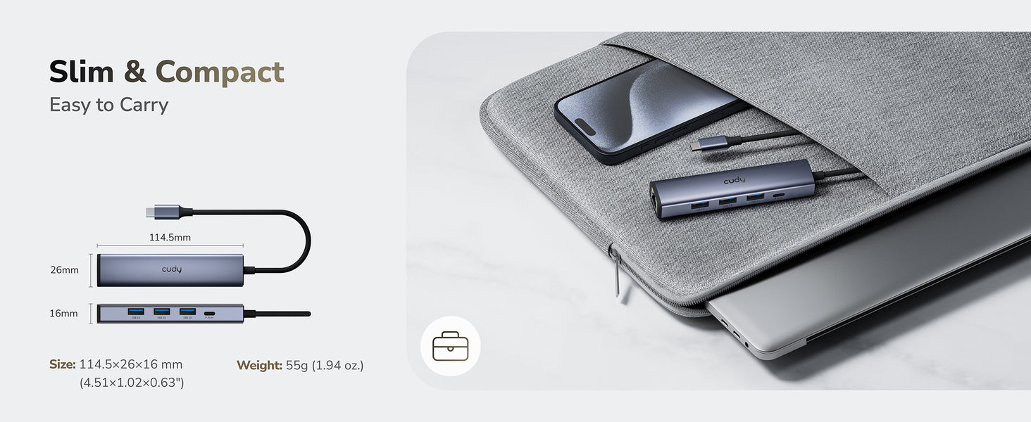 רכזת 5 ב-1 USB-C UH605 עם רשת 1GB