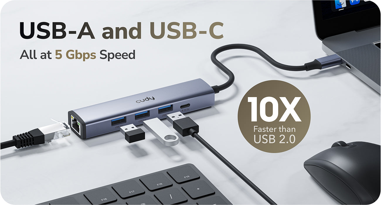 רכזת 5 ב-1 USB-C UH605 עם רשת 1GB