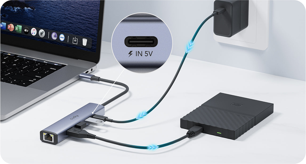 רכזת 5 ב-1 USB-C UH605 עם רשת 1GB