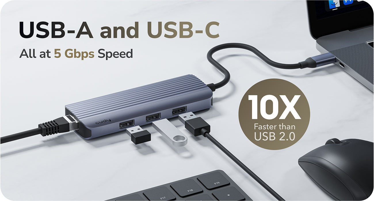 רכזת 6 ב-1 USB-C UH606 עם רשת 1GB