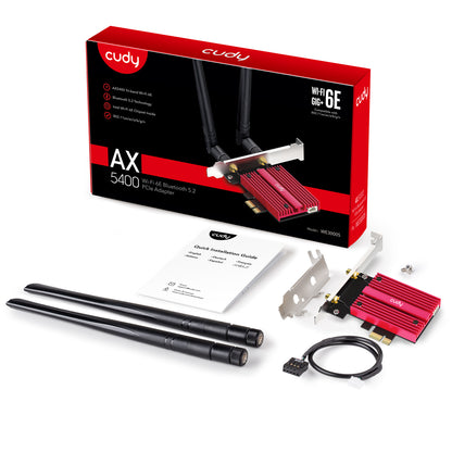 Adaptateur WiFi 6E Cudy WE4000 AX5400 PCIe Bluetooth 5.2 - Tri-Bande Avec Dissipateur Thermique Pour Windows 11/10