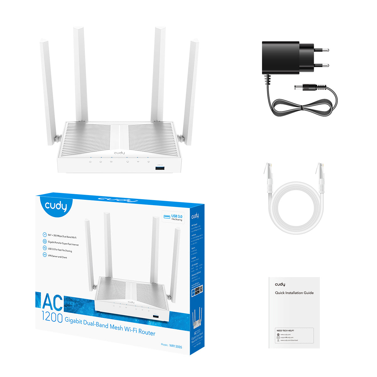 AC1200 Gigabit Mesh Wi-Fi Router with USB, WR1300S 1.0 – Cudy